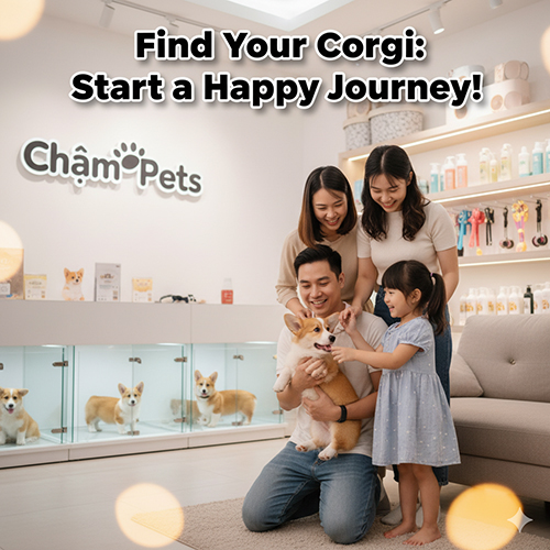 Gia đình chọn mua chó Corgi tại cửa hàng Chạm Pets – lời kêu gọi hành động cuối bài viết