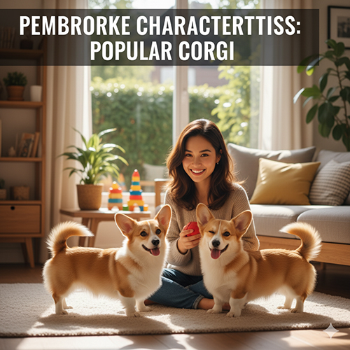 Người phụ nữ ngồi trong phòng khách cùng hai bé Corgi Pembroke – giống chó phổ biến với đuôi cụt và ngoại hình nhỏ gọn
