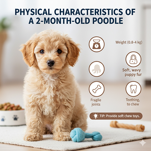 Đặc điểm thể chất chó Poodle 2 tháng tuổi – cân nặng theo size, lông tơ mềm, khớp yếu, mọc răng sữa thích gặm cắn