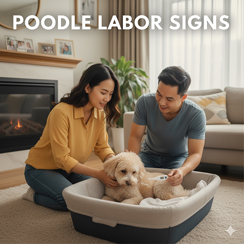 🐩 Dấu hiệu chó Poodle sắp đẻ: thân nhiệt giảm, bỏ ăn, cào ổ, tiết dịch âm hộ