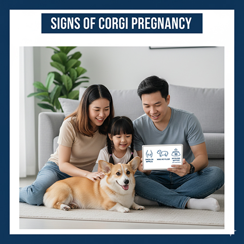 Gia đình quan sát dấu hiệu chó Corgi mang thai như bụng to, núm vú hồng, thay đổi thói quen ăn uống.