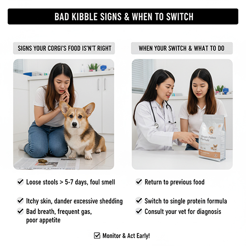 Dấu hiệu chó Corgi không hợp thức ăn hạt và cách xử lý khi cần đổi