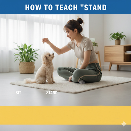 Cách dạy Poodle lệnh đứng (Stand) từ tư thế ngồi bằng bánh thưởng, hỗ trợ grooming và kiểm tra sức khỏe