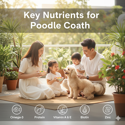 Dinh dưỡng cho chó Poodle đẹp lông – Protein, Omega-3, Vitamin A & E, Biotin, Kẽm giúp lông óng mượt chắc khỏe