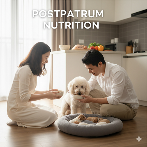 Dinh dưỡng cho chó Poodle sau sinh – chế độ ăn hậu sản nuôi con