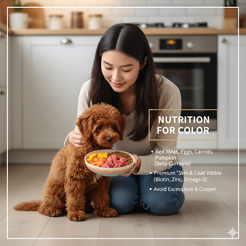 Dinh dưỡng giúp giữ màu lông chó Poodle nâu đỏ