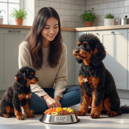 Dinh dưỡng cho chó Poodle Phantom – protein, carotenoid, omega-3 giúp giữ màu lông rõ nét