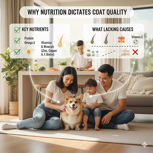 Vì sao dinh dưỡng quyết định chất lượng lông chó Corgi – vai trò của protein, omega-3, vitamin và khoáng chất