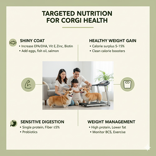 Dinh dưỡng theo mục tiêu cho chó Corgi – lông đẹp, tăng cân, tiêu hóa nhạy, kiểm soát cân nặng