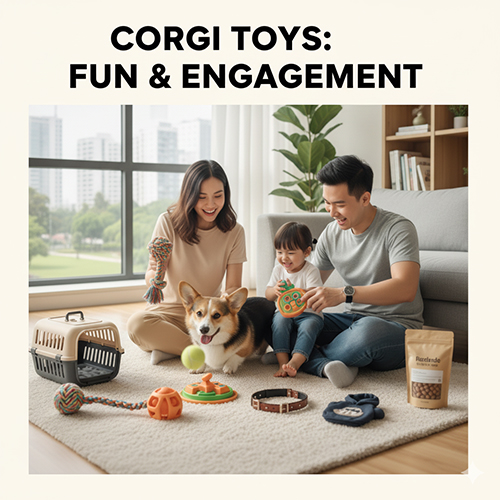 Đồ chơi cho chó Corgi 🎾 Bóng, rope toy, puzzle toy giúp vận động và kích thích trí tuệ.