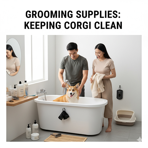 Đồ dùng vệ sinh cho chó Corgi 🧴 Khay vệ sinh, tã lót, bình xịt khử mùi giúp giữ nhà sạch sẽ.