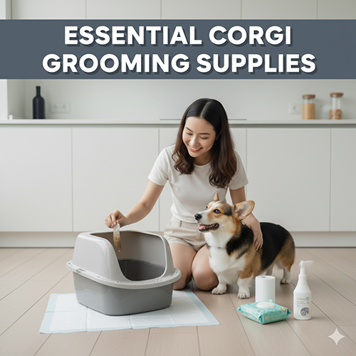 Danh sách đồ dùng vệ sinh cho chó Corgi – Khay vệ sinh, tã lót, túi nhặt phân, dung dịch khử mùi, khăn lau