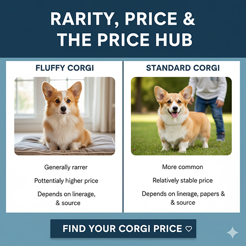 So sánh Fluffy Corgi hiếm hơn và Standard Corgi phổ biến hơn với mức giá khác nhau