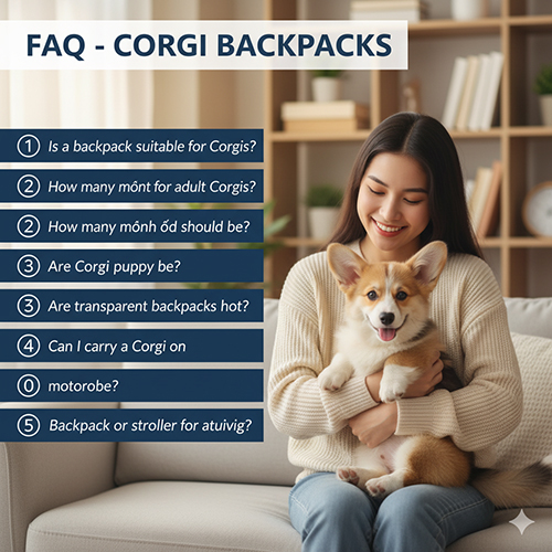 Cô gái bế chó Corgi con trong phòng khách, minh họa phần FAQ về balo cho Corgi