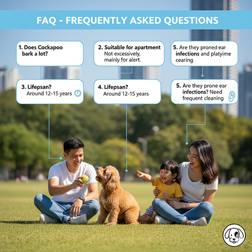 FAQ Cockapoo – Poodle lai Cocker: ít sủa, hợp sống căn hộ, tuổi thọ 12–15 năm, dễ bị viêm tai do tai dài, giá 6–18 triệu tại Việt Nam