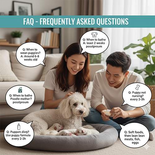 FAQ chăm sóc chó Poodle sau sinh – câu hỏi thường gặp về dinh dưỡng, tắm, cai sữa, sữa thay thế