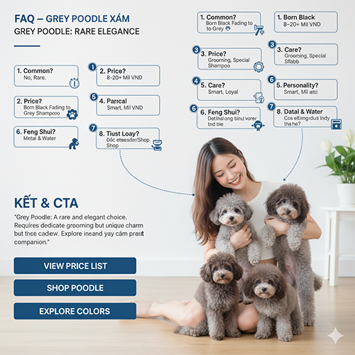 FAQ chó Poodle xám – Giá, đặc điểm, chăm sóc, phong thủy