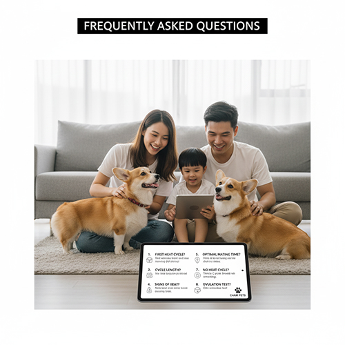 FAQ chu kỳ sinh sản chó Corgi, câu hỏi thường gặp về độ tuổi, chu kỳ, dấu hiệu và thời điểm thụ thai