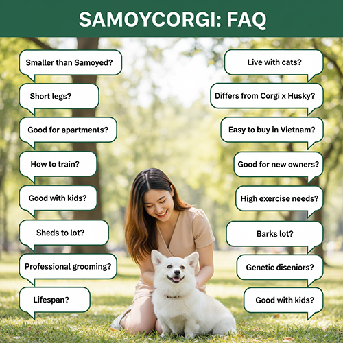 FAQ Samoycorgi – Câu hỏi thường gặp khi nuôi Corgi lai Samoyed