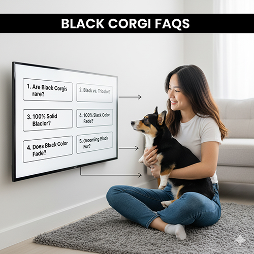 Cô gái ngồi cùng chó Corgi màu đen xem bảng câu hỏi thường gặp về Corgi đen 🖤❓