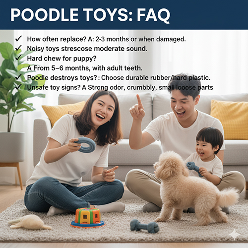 FAQ đồ chơi cho chó Poodle – chọn loại bền, thay bao lâu, có nên dùng đồ chơi phát tiếng, chew toy cho puppy