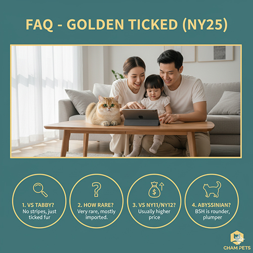 Giải đáp thắc mắc về mèo Anh lông ngắn Golden Ticked (ny25), biến thể hiếm với bộ lông vàng ticked độc đáo