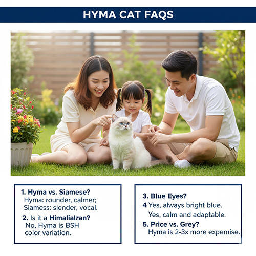 Câu hỏi thường gặp về mèo Anh lông ngắn Hyma với mắt xanh đặc trưng