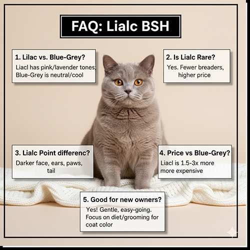 Câu hỏi thường gặp về mèo Anh lông ngắn lilac và sự khác biệt với xám xanh
