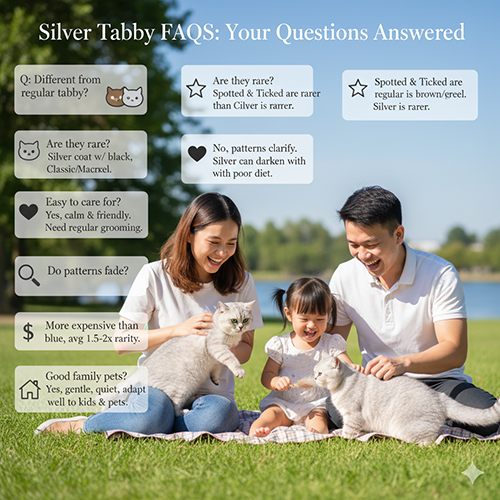Câu hỏi thường gặp về mèo Anh lông ngắn silver tabby và sự khác biệt với tabby thường