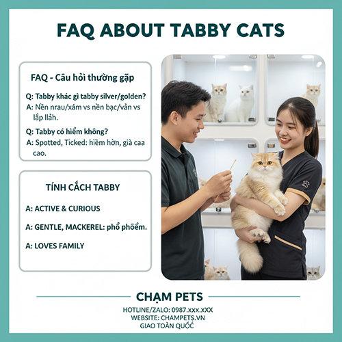 Giải đáp câu hỏi thường gặp về mèo Anh lông ngắn tabby, từ sự khác biệt với silver/golden đến độ hiếm và tính cách