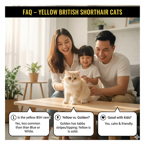 Gia đình vui vẻ bên mèo Anh lông ngắn vàng (British Shorthair Yellow-Cream) cùng các câu hỏi thường gặp