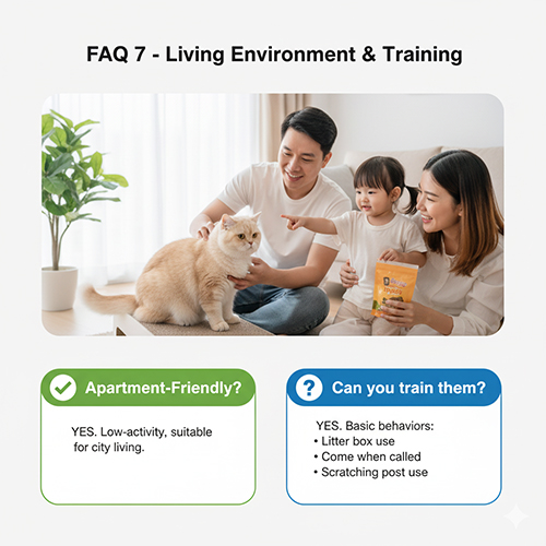 FAQ môi trường sống và huấn luyện mèo Anh lông ngắn – nuôi căn hộ, tập thói quen cơ bản