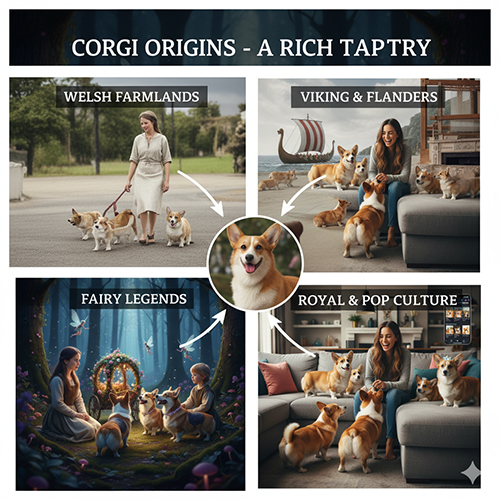 FAQ nguồn gốc & lịch sử chó Corgi – từ xứ Wales, giả thuyết Flanders, dấu chân Viking, truyền thuyết nàng tiên, Hoàng gia Anh đến văn hóa đại chúng
