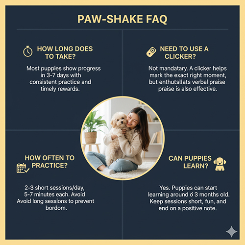 FAQ nhanh về trick bắt tay cho chó Poodle – thời gian học, clicker, số buổi tập, Poodle con có học được không