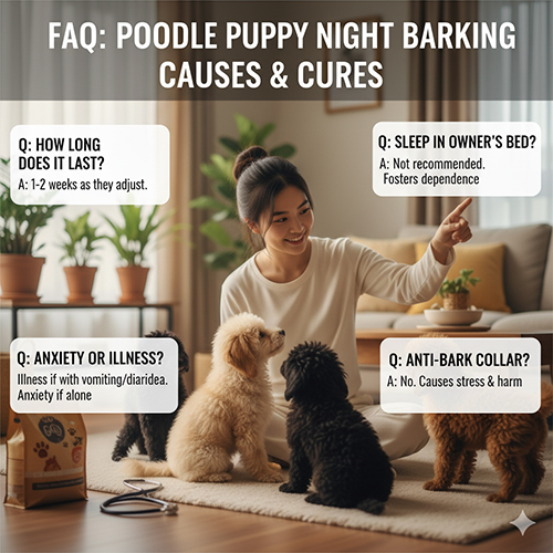 FAQ Poodle con sủa đêm: bao lâu thì hết, có nên ngủ chung giường, phân biệt lo lắng hay bệnh, vòng chống sủa có an toàn không