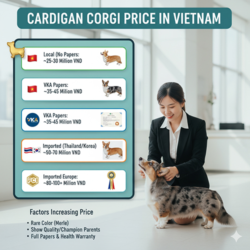 Giá Cardigan Welsh Corgi tại Việt Nam: 25–100 triệu tùy giấy tờ, màu lông và nguồn gốc nhập khẩu