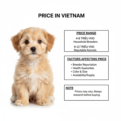 Giá Chipoo (Poodle lai Chihuahua) tại Việt Nam từ 4–12 triệu tùy nguồn gốc, hộ gia đình hay trại uy tín có bảo hành sức khỏe