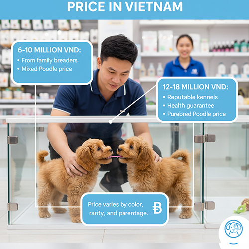 Giá Cockapoo – Poodle lai Cocker tại Việt Nam: 6–10 triệu từ hộ gia đình, 12–18 triệu tại trại uy tín có bảo hành sức khỏe, giá tùy màu sắc và nguồn gốc