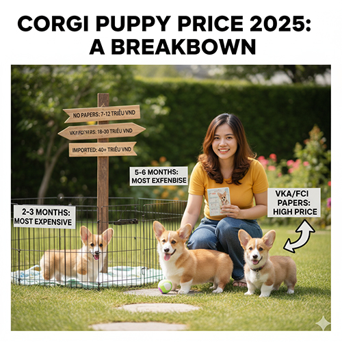 Bảng giá Corgi con 2025 tại Việt Nam – không giấy 7–12 triệu, có giấy VKA 18–30 triệu, nhập khẩu 40 triệu trở lên