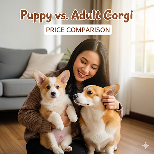 So sánh giá chó Corgi con 2–3 tháng và Corgi trưởng thành