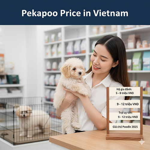 Giá Pekapoo – Poodle lai Bắc Kinh tại Việt Nam: 5–8 triệu từ hộ gia đình, 9–12 triệu tại trại uy tín có bảo hành và sổ tiêm