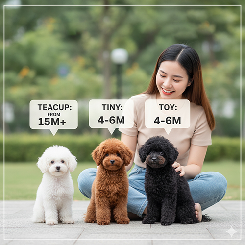 Giá chó Poodle nhỏ tại Việt Nam – Toy/Tiny từ 4–6 triệu, Teacup từ 15 triệu trở lên, màu hiếm và có giấy giá cao hơn