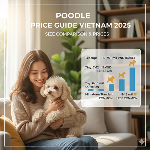 Giá chó Poodle theo size 2025 – Bảng giá Poodle Teacup, Tiny, Toy, Miniature/Standard tại Việt Nam