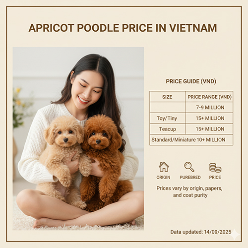 Giá chó Poodle vàng mơ (vàng kem) tại Việt Nam – Toy/Tiny 7–9 triệu, Teacup 15 triệu+, Standard/Miniature 10 triệu+
