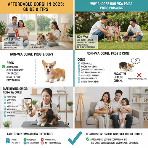 Infographic giá chó Corgi không giấy 2025, ưu nhược điểm và hướng dẫn chọn mua an toàn