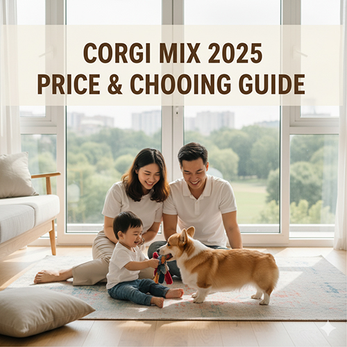 Gia đình vui đùa cùng chó Corgi lai trong nhà, minh họa cho bài viết giá Corgi lai 2025 và lưu ý khi lựa chọn