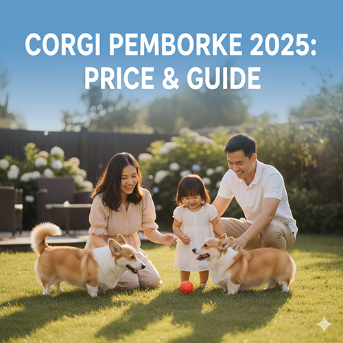 Gia đình vui chơi cùng hai bé chó Corgi Pembroke ngoài sân vườn – hướng dẫn giá & kinh nghiệm chọn Corgi năm 2025
