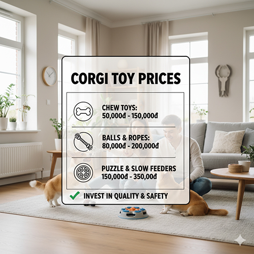 Giá đồ chơi cho chó Corgi – Đồ gặm nhai, bóng, rope toy, puzzle toy, slow feeder