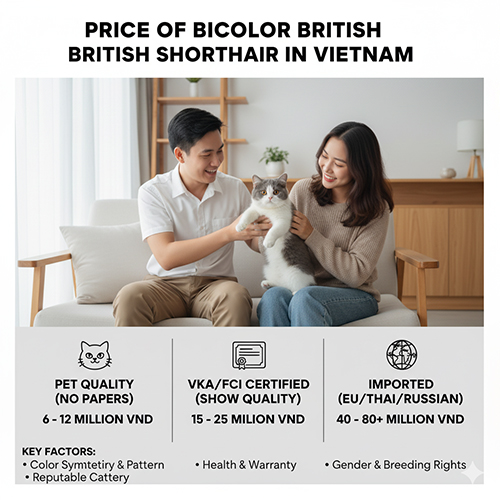 Bảng giá mèo Anh lông ngắn bicolor tại Việt Nam theo từng phân khúc