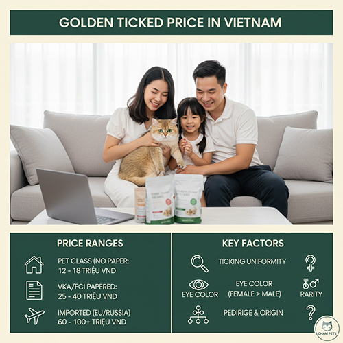 Bảng giá mèo Anh lông ngắn Golden Ticked (ny25) tại Việt Nam với các mức pet, có giấy và nhập khẩu
